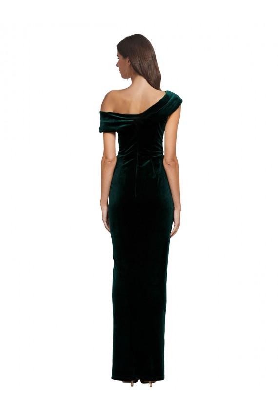 Cheap Long Asymmetric Neckline Ruched Velvet Prom Dress UK