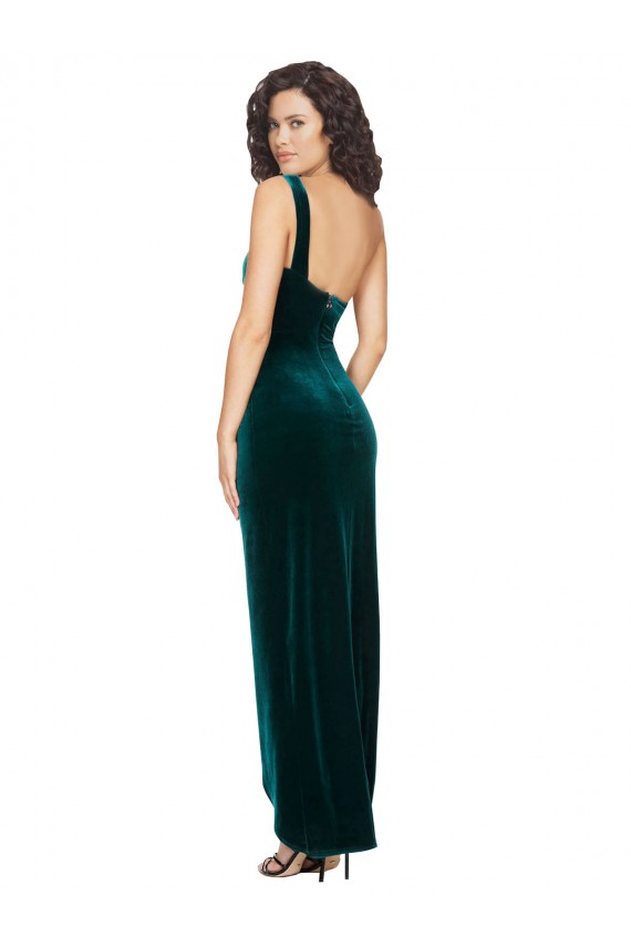 Cheap One Shoulder Velvet Front Wrap Prom Dress  UK