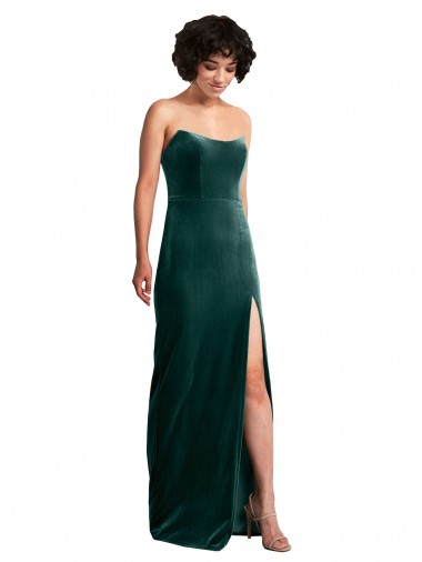 Cheap Scooped Strapless Long Velvet Prom Dress with Daring Side Slit UK