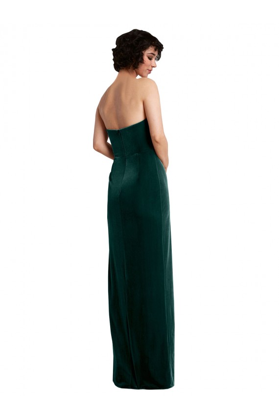 Cheap Scooped Strapless Long Velvet Prom Dress with Daring Side Slit UK
