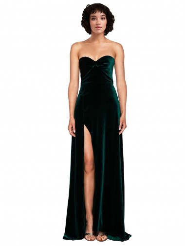 Cheap Sweetheart Fluid Velvet Prom Dress with High Split UK