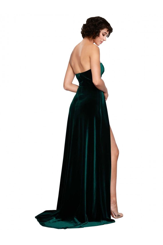 Cheap Sweetheart Fluid Velvet Prom Dress with High Split UK